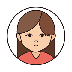 woman cartoon character portrait brunette female, round line icon