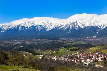 Distant view of Barakli village and snow covered Uludag in the background - Bursa / Turkey