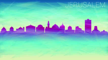 Jerusalem Israel. Broken Glass Abstract Geometric Dynamic Textured. Banner Background. Colorful Shape Composition.