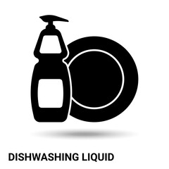 Dishwashing. Plate and a means for washing dishes, isolated on a light background. Vector illustration.