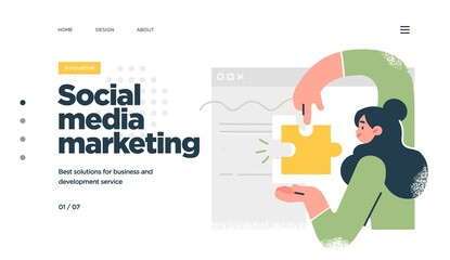 Landing page template of Social media marketing. Modern flat design concept of web page design for website and mobile website. Easy to edit and customize. Vector illustration