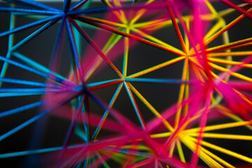 Colorful abstract Net Structure painted with rainbow colors. 3d-print. Abstrakte Netzstruktur in...