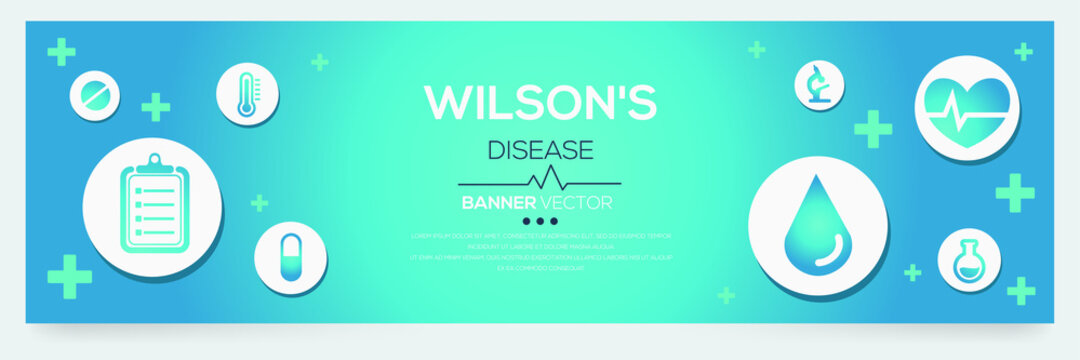 Creative (Wilson's) Disease Banner Word With Icons ,Vector Illustration.	