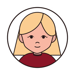 blonde girl cartoon character portrait female, round line icon
