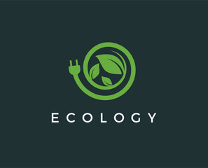 minimal green energy logo template - vector illustration