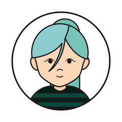 woman with green hair cartoon character portrait female, round line icon