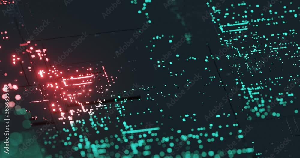 Aufkleber Abstract Computer programming motion graphic background. Dynamic programming with moving screens and code decoded and encoded by compiler. Digital code, language for CPU process. 3D render, 4K loop