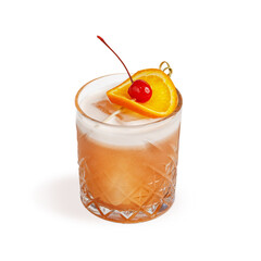 Alcoholic cocktail in a glass. Isolated on a white background