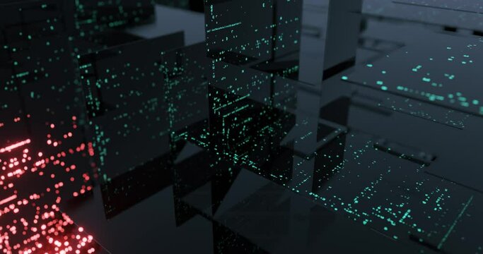 Digital transformation concept. computer programming code. Science and technology background of big data cryptography. abstract motion background. 3D render, 4K seamless loop