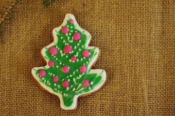 Traditional gingerbread for Christmas eve, sweet decoration for new year, homemade cookies for celebration, copy space 