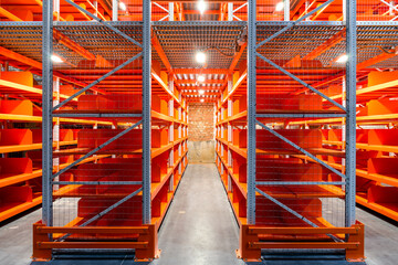 warehouse with shelves of pallet rack system storage.
