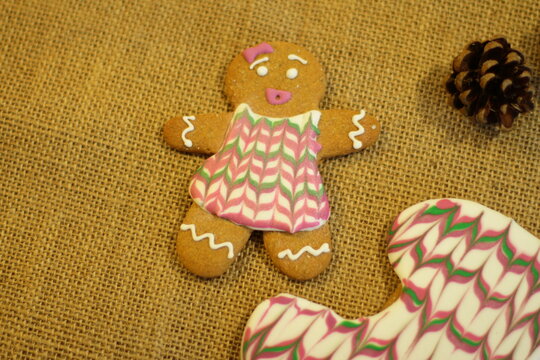 Traditional gingerbread for Christmas eve, sweet decoration for new year, homemade cookies for celebration, copy space 