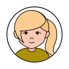 teen blonde ponytail hair cartoon, round line icon