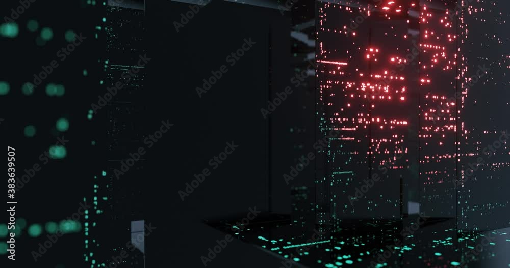 Poster Programming source code abstract background. Black screen with programming language code running, encoding ands decoding. compiler visual. 3D render, 4K seamless loop