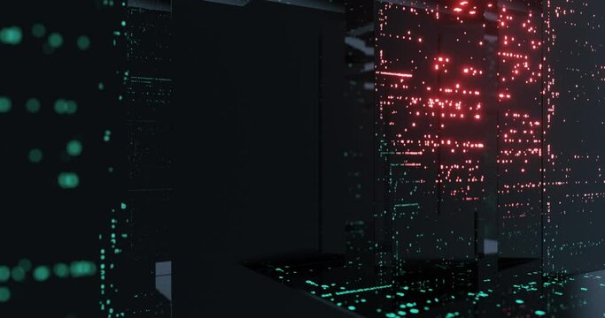 Programming source code abstract background. Black screen with programming language code running, encoding ands decoding. compiler visual. 3D render, 4K seamless loop