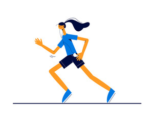 Modern vector sport illustration. Girl running and listening to music