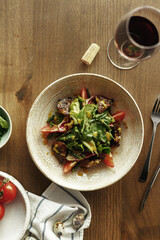 dishes and snacks of traditional Caucasian Georgian cuisine. classic national serving on a rustic wooden table