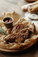 dishes and snacks of traditional Caucasian Georgian cuisine. classic national serving on a rustic wooden table