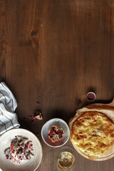 dishes and snacks of traditional Caucasian Georgian cuisine. classic national serving on a rustic wooden table