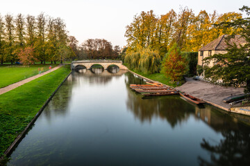 Fototapeta premium Long exposure shot of river Cam at sunset, Cambridge, UK