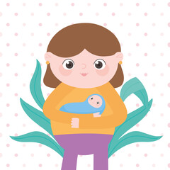 pregnancy and maternity, cute mom carrying a her baby cartoon