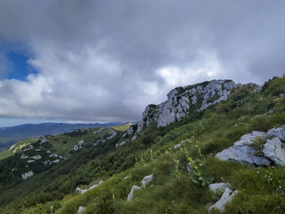 Fototapeta na wymiar Mountain panoramic view from Snjeznik in national park Risnjak, Croatia
