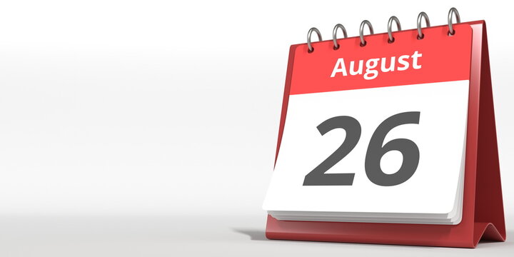 August 26 date on the flip calendar page, 3d rendering