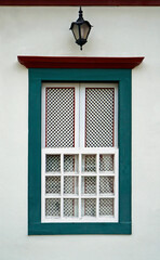 Colonial window with wooden truss, Sao Joao del Rei, Brazil