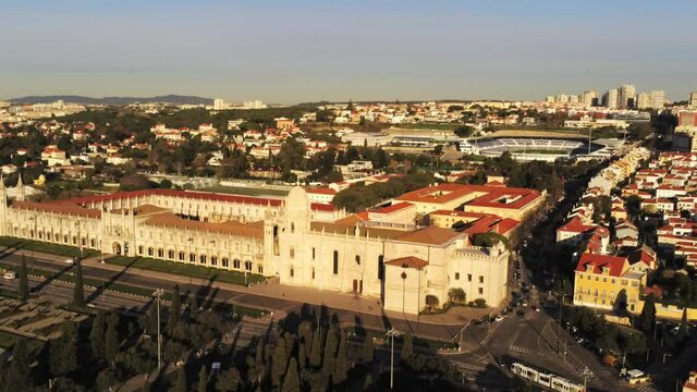 Lisbon. Aerial view in Belem District. Lisboa, Portugal. Drone Footage
