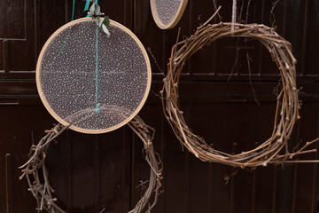 decor with wreaths of vines on a dark background