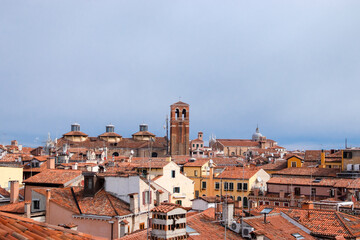 A view of classic older style rooftops across the Venice skyline