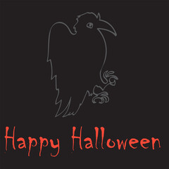 Halloween card with a bird, scary raven poster, vector