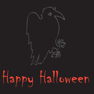 Halloween card with a bird, scary raven poster, vector