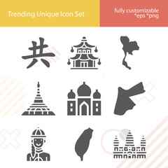 Simple set of asean related filled icons.