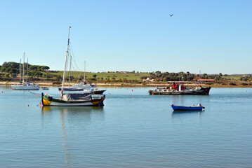 Moored Boats in Small Seaside Harbour on Sunny Day 