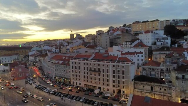 Lisbon. Aerial view in Lisboa, city pf Portugal. Drone Footage