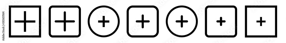 Wall mural add plus icon black | addition buttons | positive symbol | additional logo | cross icons sign | isol
