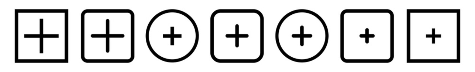 Fototapeta premium Add Plus Icon Black | Addition Buttons | Positive Symbol | Additional Logo | Cross Icons Sign | Isolated | Variations