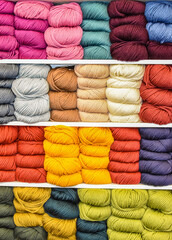 pile of colorful fabrics yarns