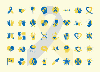 world down syndrome day, campaign awareness support icons set flat style