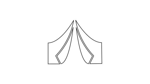 Black line Tourist tent icon isolated on white background. Camping symbol. 4K Video motion graphic animation.