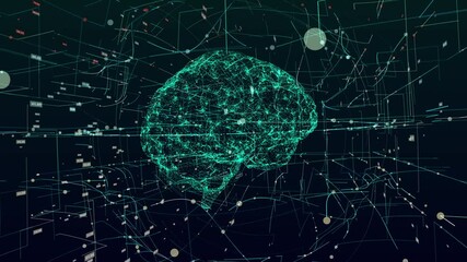 3d animation graphic design of brain and brain stem in alpha background. Brain showing and spinning with mri scan in creativity model and health concept with wire frames alpha transparent background. - Powered by Adobe