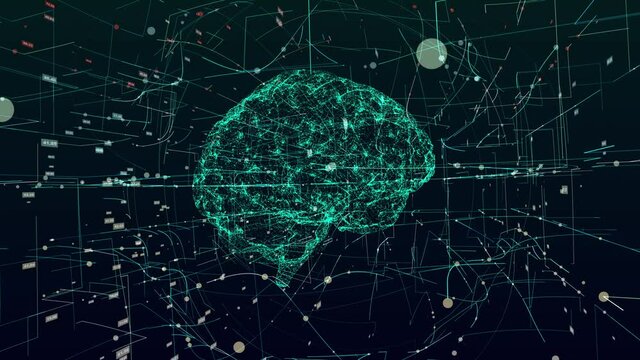 3d animation graphic design of brain and brain stem in alpha background. Brain showing and spinning with mri scan in creativity model and health concept with wire frames alpha transparent background.
