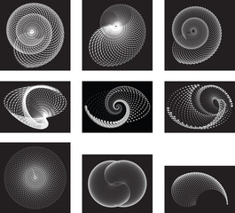 Set of Abstract black and white Spiral design elements. Stipple Dot design element