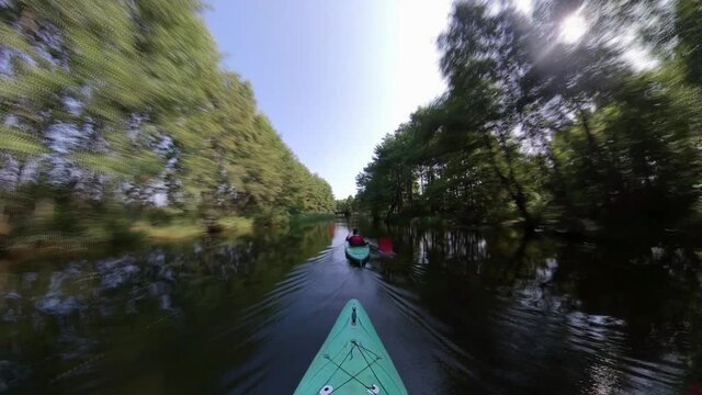 Green Kayak Canoe Swimming Down the River POV Hyper Lapse