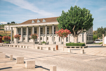 a large ceremonial building that is the city council in the city center. beauty of architectural buildings in portugal