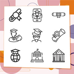Simple set of 9 icons related to undergraduate