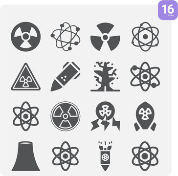 Simple set of nuclear related filled icons.