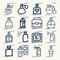 Simple set of perfume samples related lineal icons.
