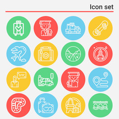16 pack of traveling  lineal web icons set